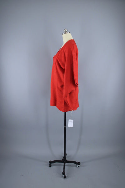 1970s Vintage Haori Kimono Jacket Michiyuki / Orange Silk Damask - ThisBlueBird