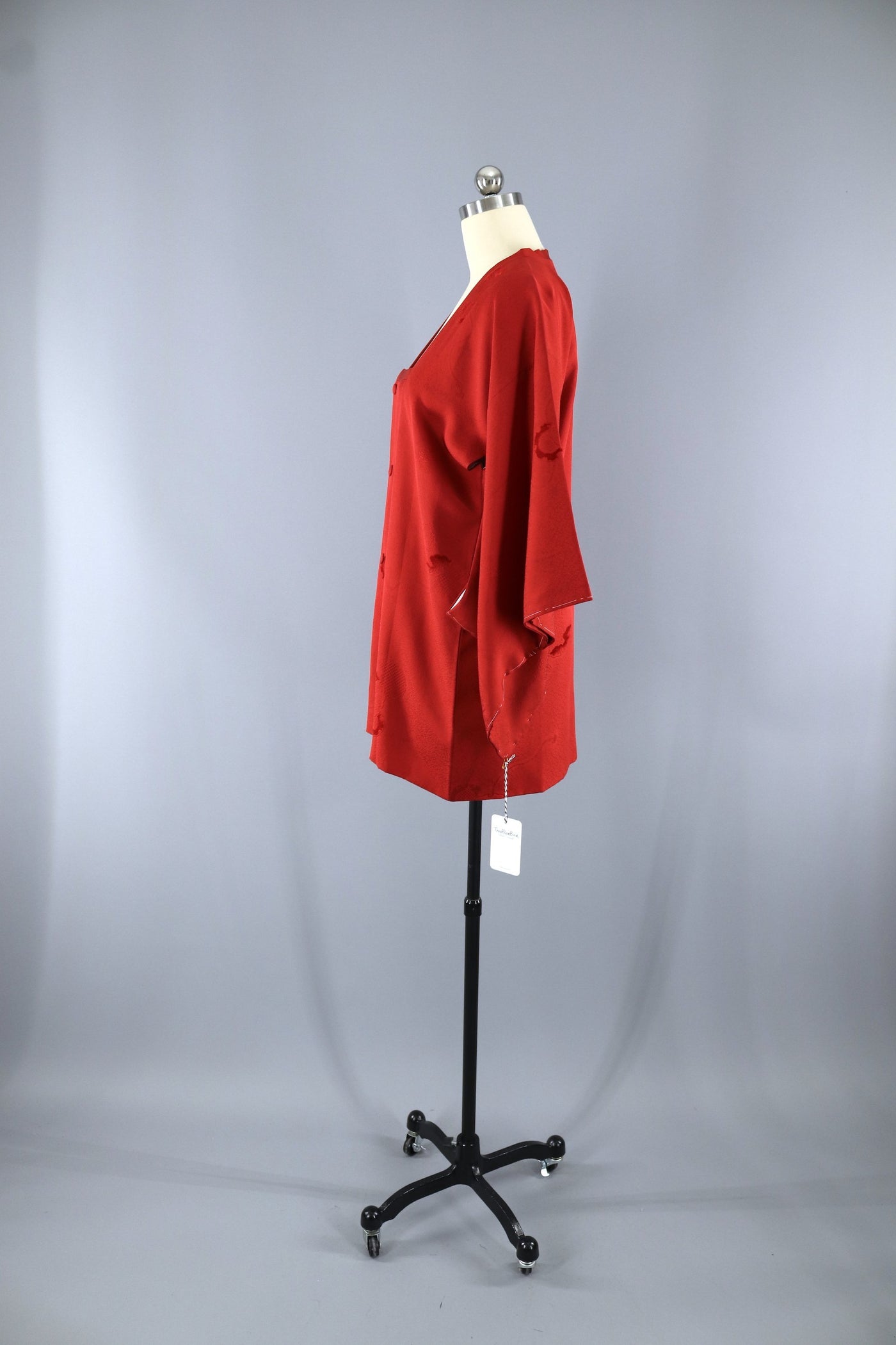 1970s Vintage Kimono Coat Michiyuki / Orange Silk Flocked Velvet - ThisBlueBird
