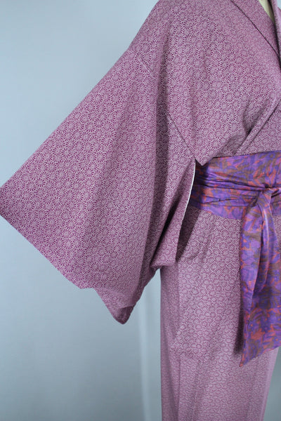 1970s Vintage Kimono Robe in Purple and White Tiny Floral Print - ThisBlueBird