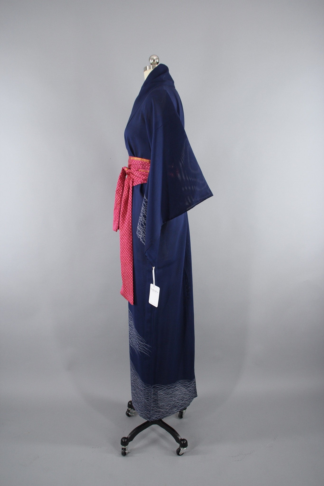 1970s Vintage Kimono Robe in Sheer Blue Ro Silk - ThisBlueBird