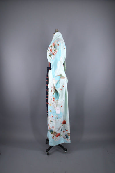 1970s Vintage Kimono Robe / Sky Blue Ombre Floral Print - ThisBlueBird