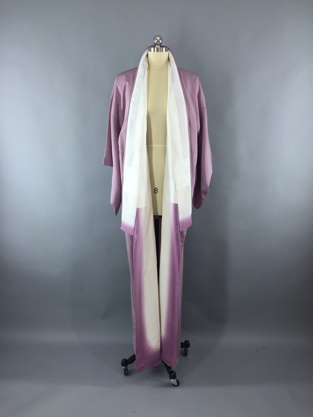 1970s Vintage Kimono Robe with Lavender Purple Floral Print - ThisBlueBird