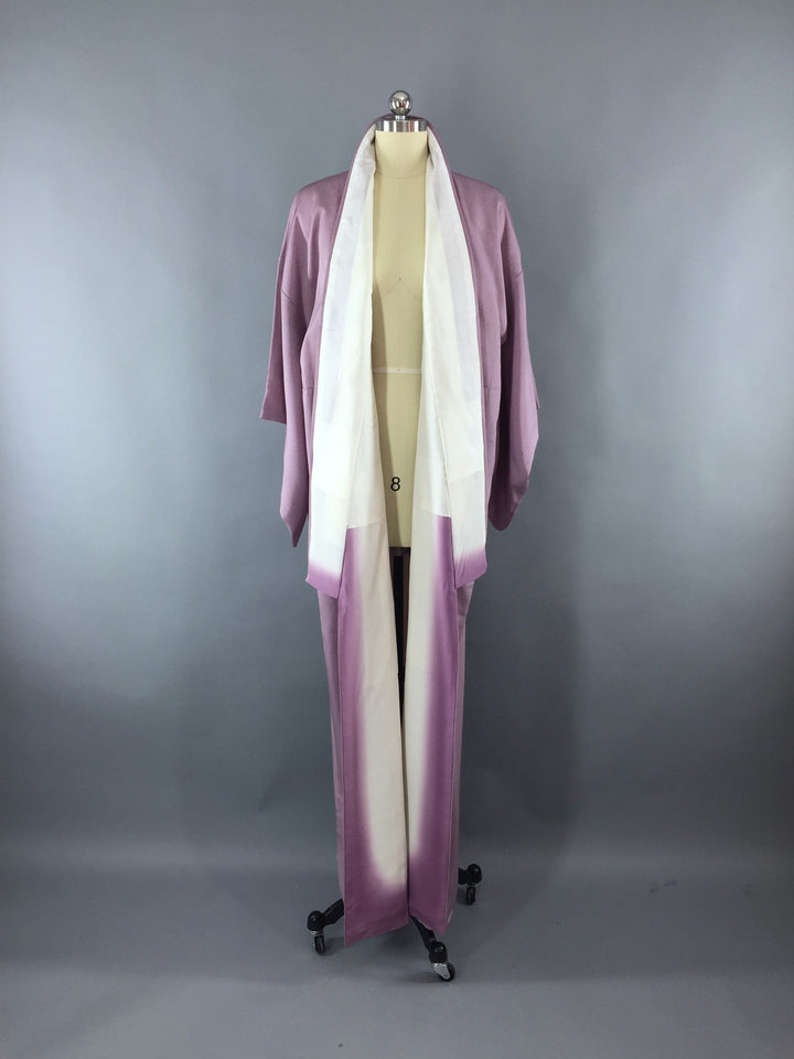1970s Vintage Kimono Robe with Lavender Purple Floral Print - ThisBlueBird
