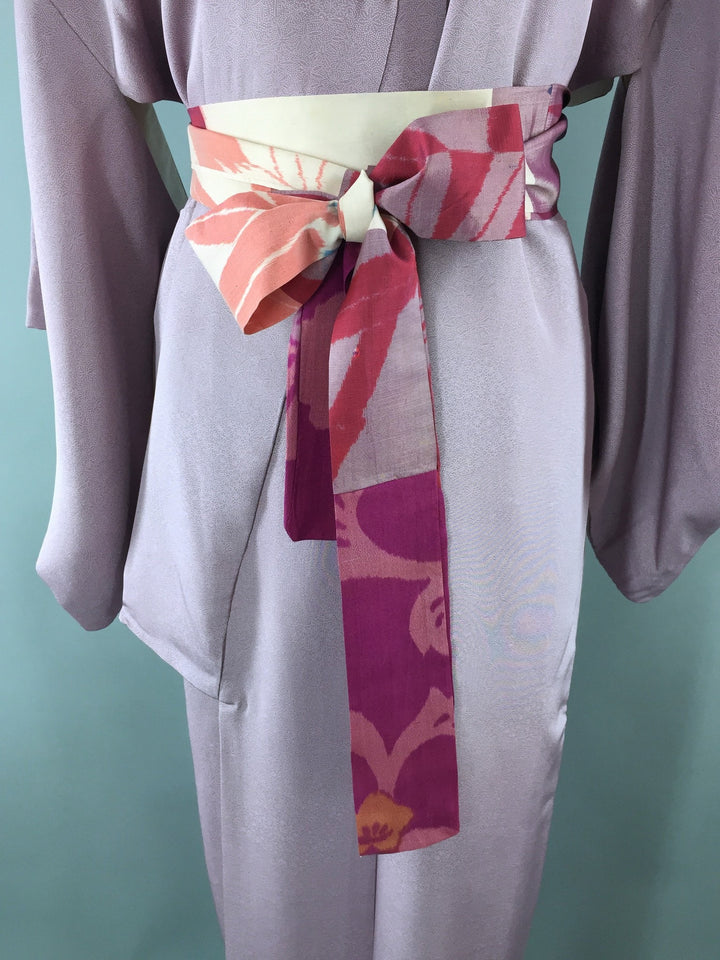 1970s Vintage Kimono Robe with Lavender Purple Floral Print - ThisBlueBird