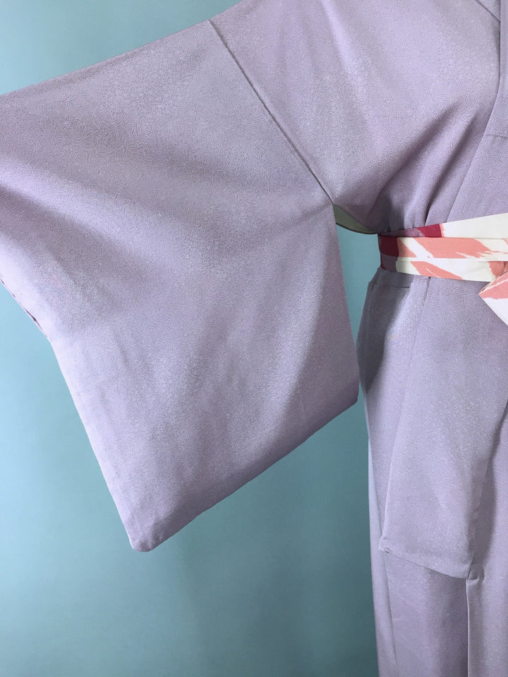1970s Vintage Kimono Robe with Lavender Purple Floral Print - ThisBlueBird