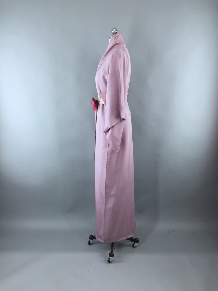 1970s Vintage Kimono Robe with Lavender Purple Floral Print - ThisBlueBird