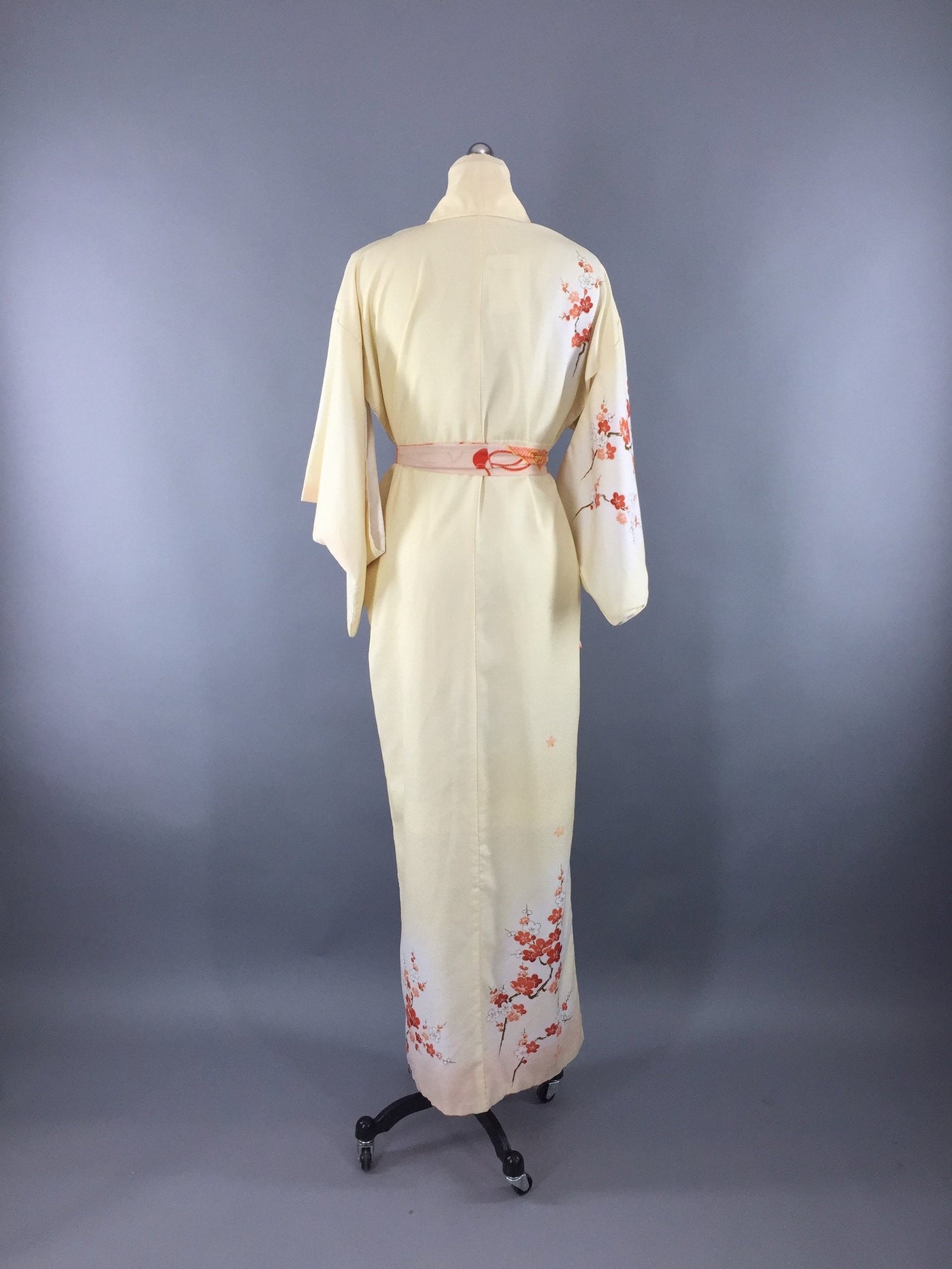 1970s Vintage Kimono Robe with Yellow and Orange Floral Print - ThisBlueBird