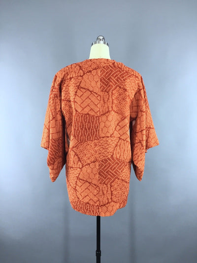 1970s Vintage Orange Shibori Silk Michiyuki Kimono Cardigan Jacket - ThisBlueBird