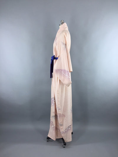 1970s Vintage Silk Kimono Robe in Sheer Blush Pink - ThisBlueBird