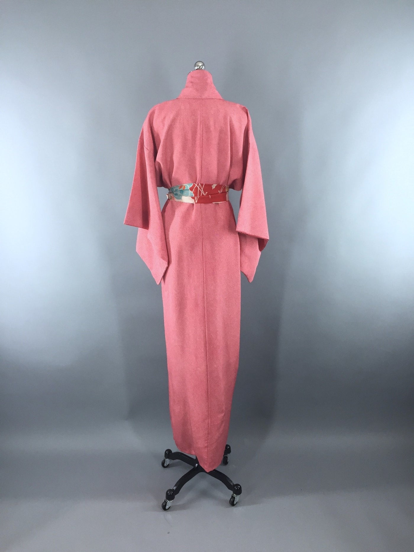 1970s Vintage Silk Kimono Robe in Watermelon Pink Polka Dots - ThisBlueBird