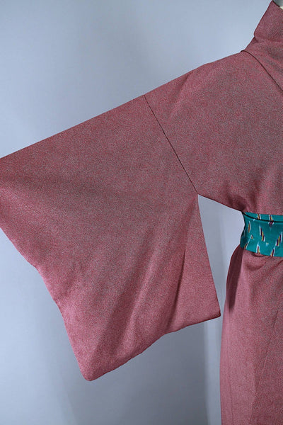 1970s Vintage Silk Kimono Robe / Red Purple Micro Polka Dots - ThisBlueBird