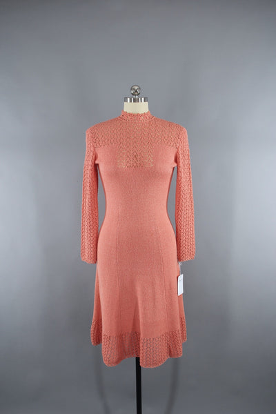 1980s Orange Knit Sweater Dress by Picardo Knits - ThisBlueBird