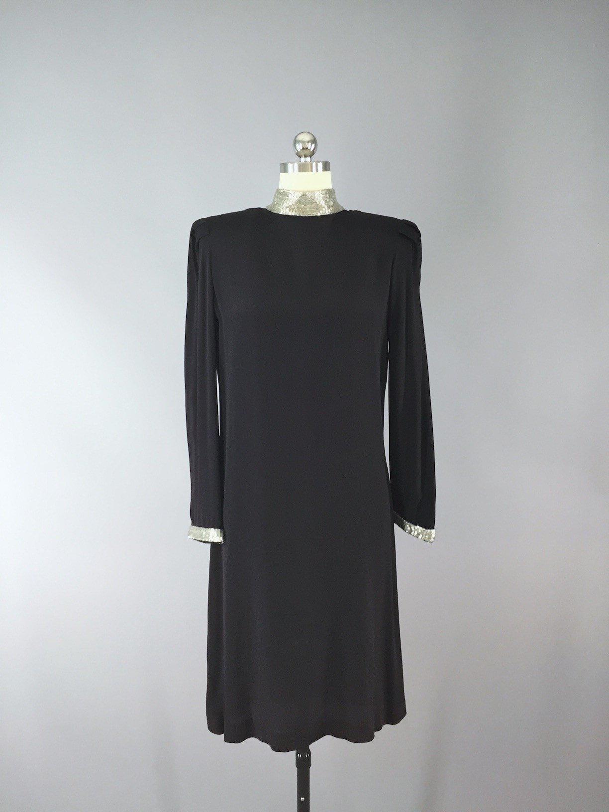 1980s Vintage Bill Geoffreys Beaded Little Black Dress - ThisBlueBird