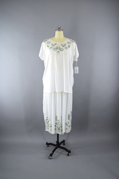1980s Vintage Blouse & Skirt Set with Bali Cutwork Embroidery - ThisBlueBird