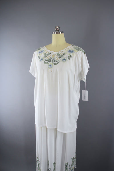 1980s Vintage Blouse & Skirt Set with Bali Cutwork Embroidery - ThisBlueBird