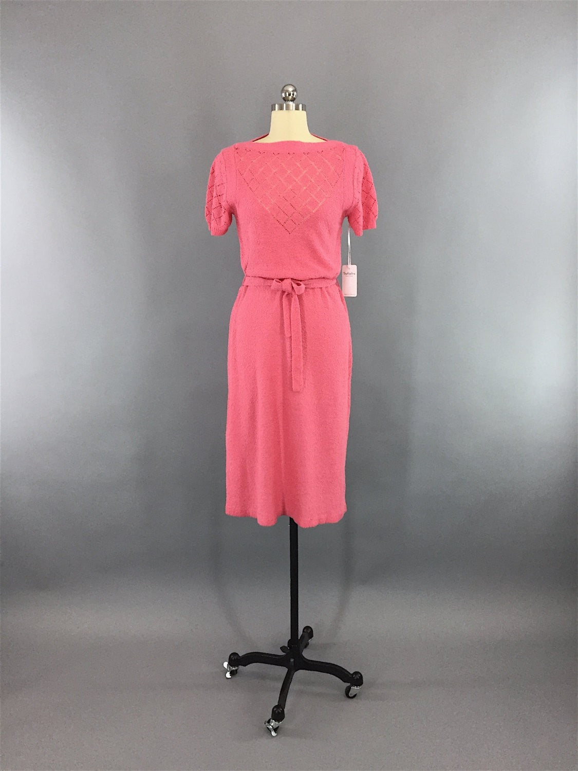 1980s Vintage Carnation Pink Knit Sweater Dress - ThisBlueBird