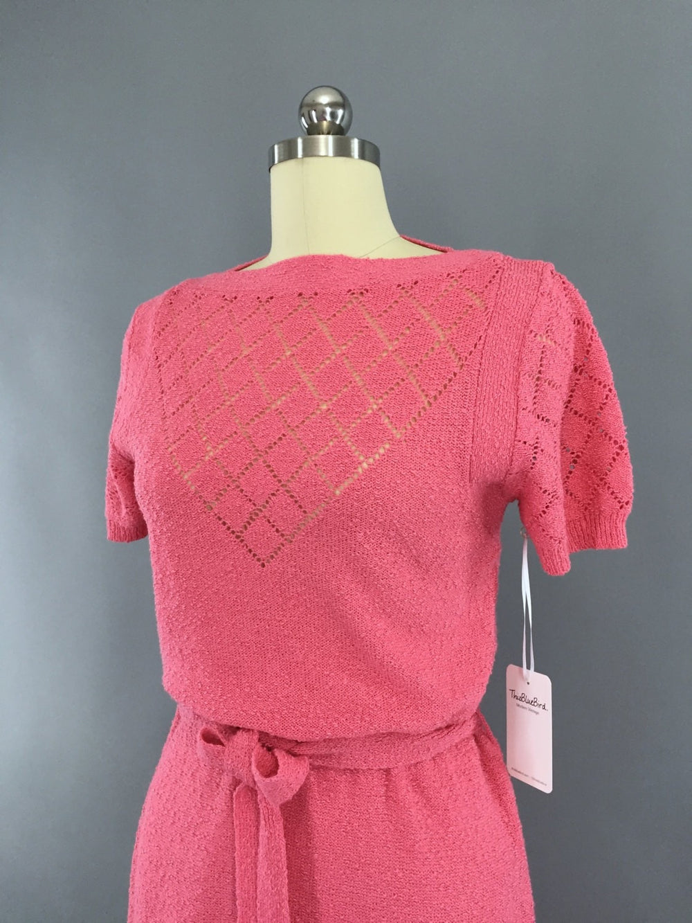 1980s Vintage Carnation Pink Knit Sweater Dress - ThisBlueBird