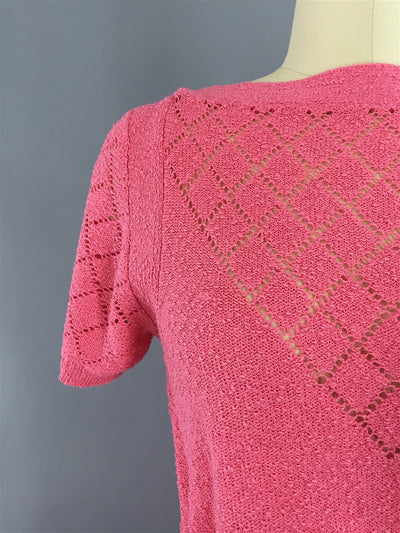 1980s Vintage Carnation Pink Knit Sweater Dress - ThisBlueBird