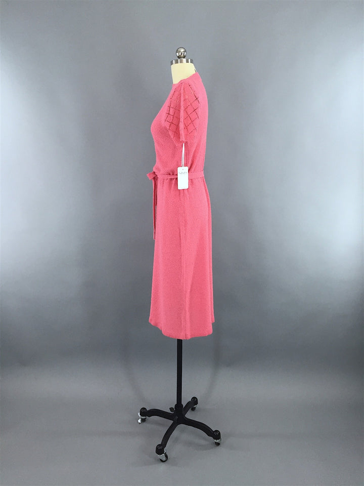 1980s Vintage Carnation Pink Knit Sweater Dress - ThisBlueBird