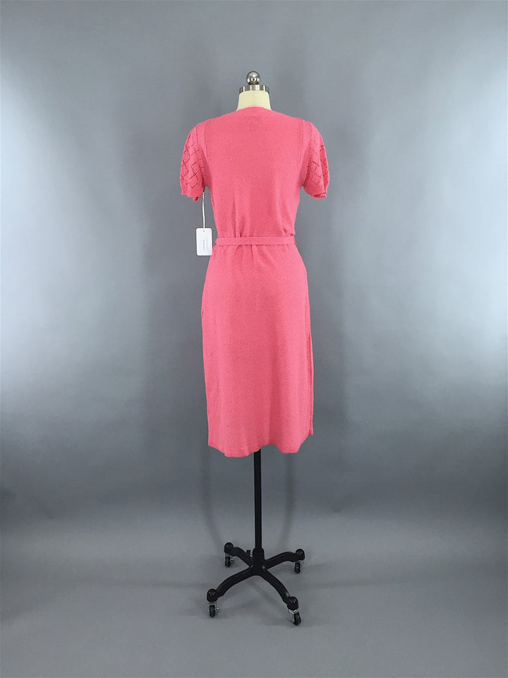 1980s Vintage Carnation Pink Knit Sweater Dress - ThisBlueBird