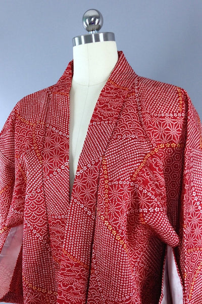 1980s Vintage Haori Kimono Cardigan / Maroon Shibori - ThisBlueBird