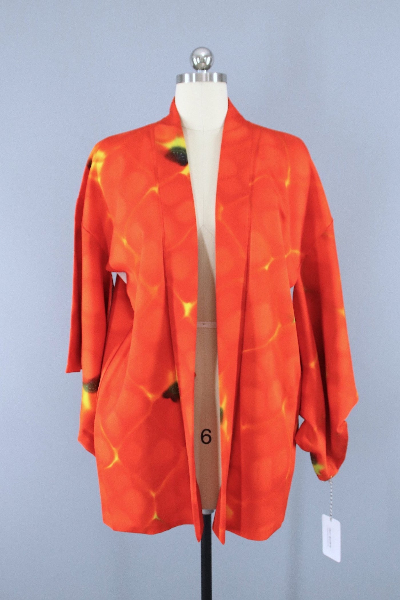 1980s Vintage Haori Kimono Jacket /  Bright Orange & Green - ThisBlueBird