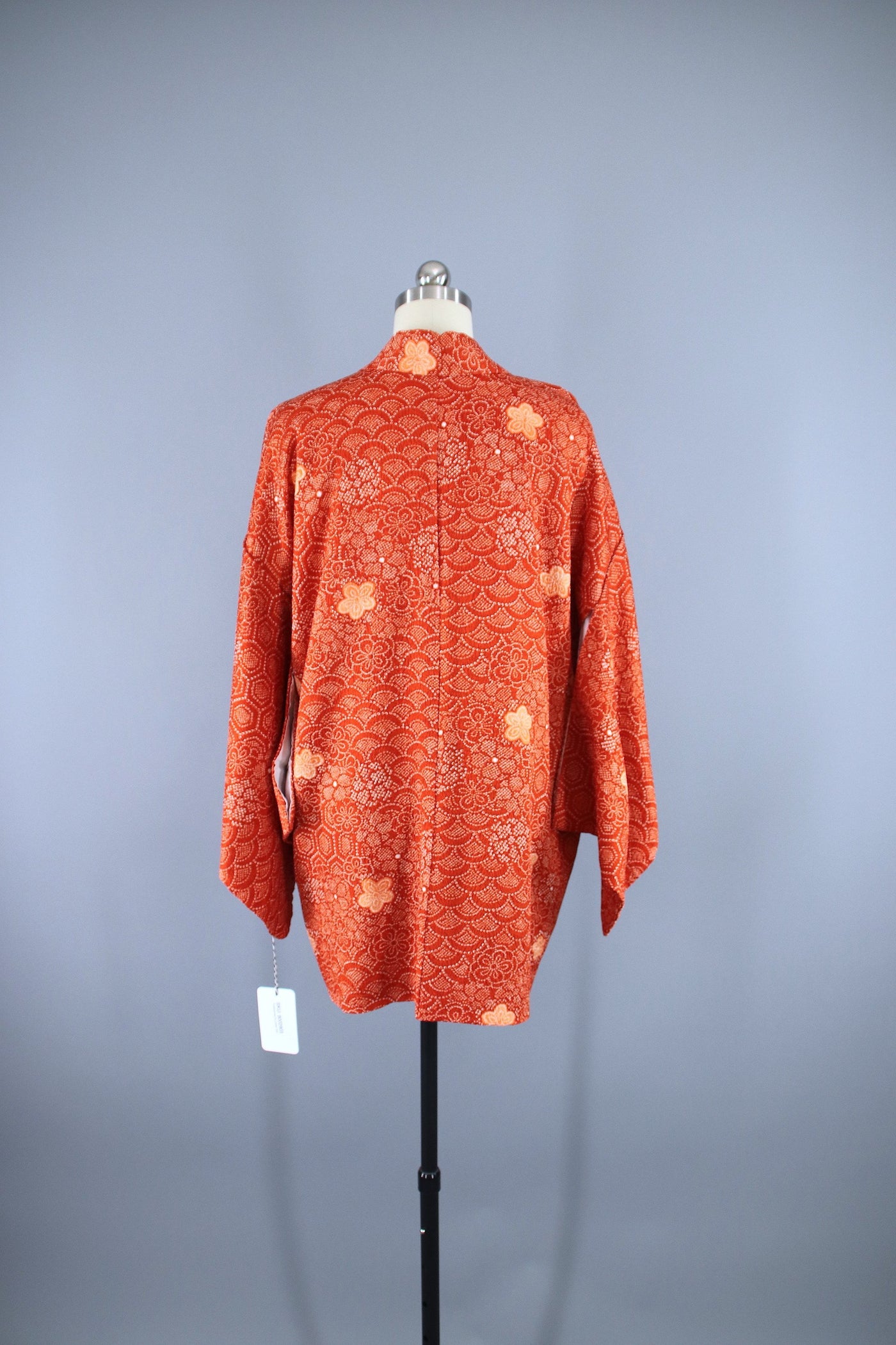 1980s Vintage Haori Kimono Jacket Cardigan / Orange & White Shibori - ThisBlueBird