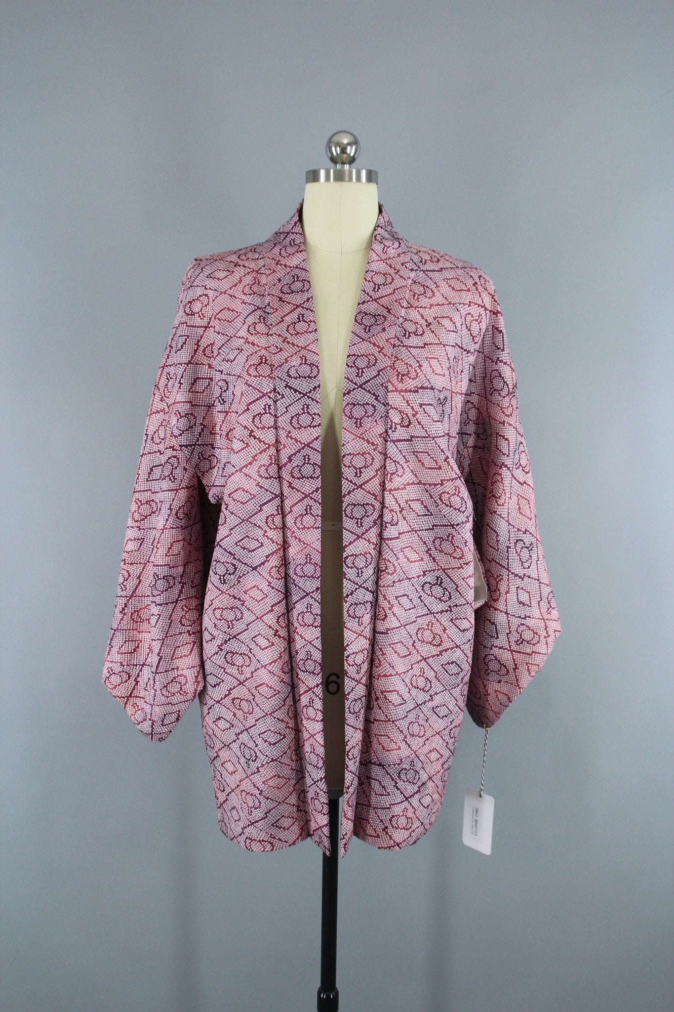 1980s Vintage Haori Kimono Jacket Cardigan / Purple Shibori Print - ThisBlueBird