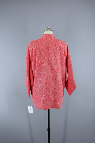 1980s Vintage Haori Kimono Jacket Cardigan / Watermelon Pink Shibori Print - ThisBlueBird