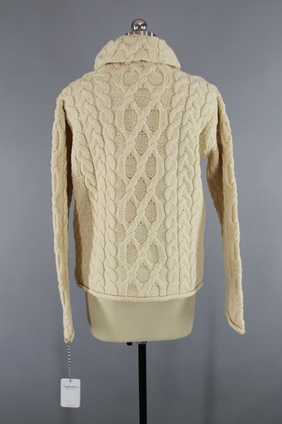 1980s Vintage Ivory Irish Wool Turtleneck Sweater - ThisBlueBird