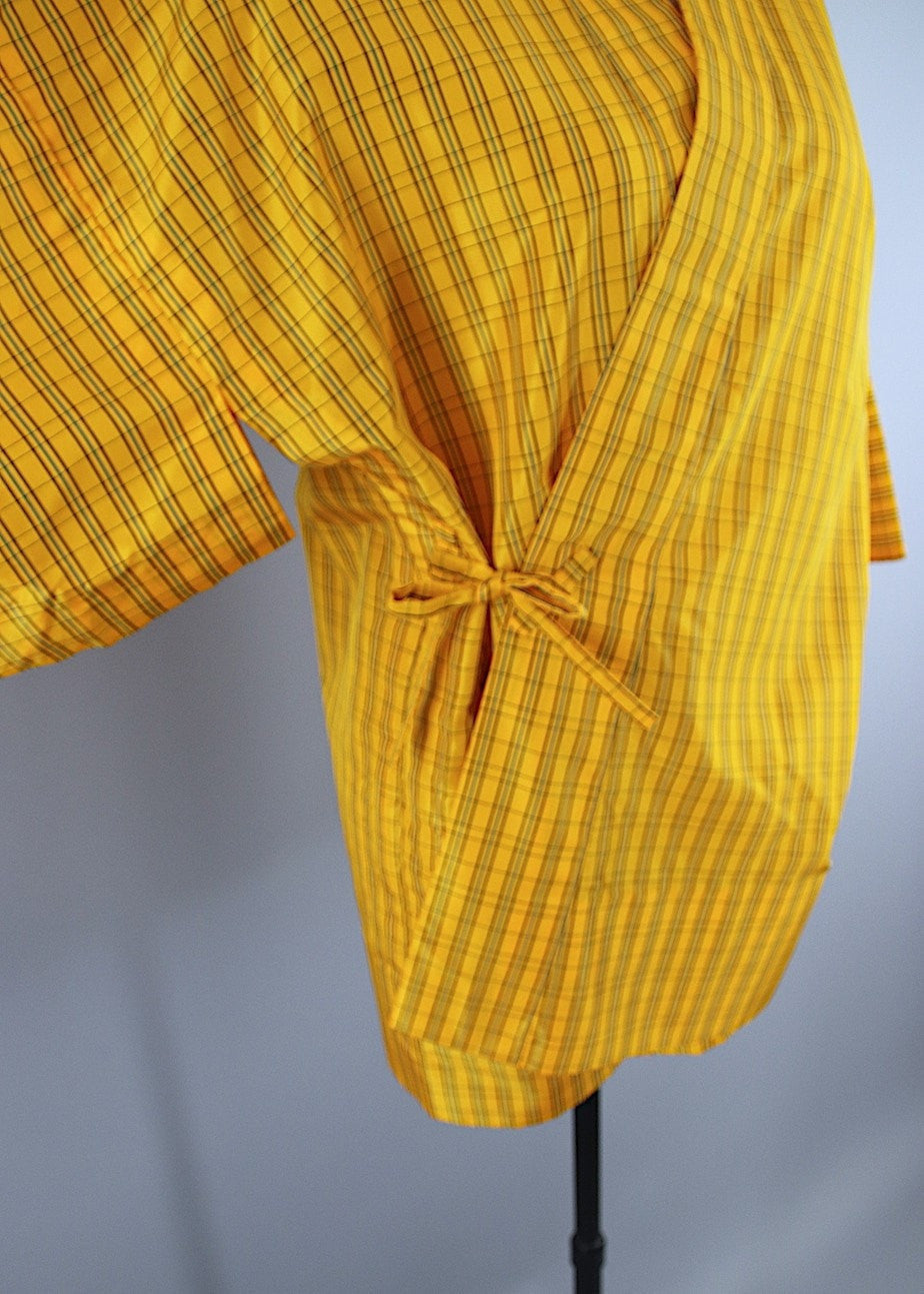 1980s Vintage Kimono Jacket Coat Douchugi / Yellow & Black Plaid - ThisBlueBird