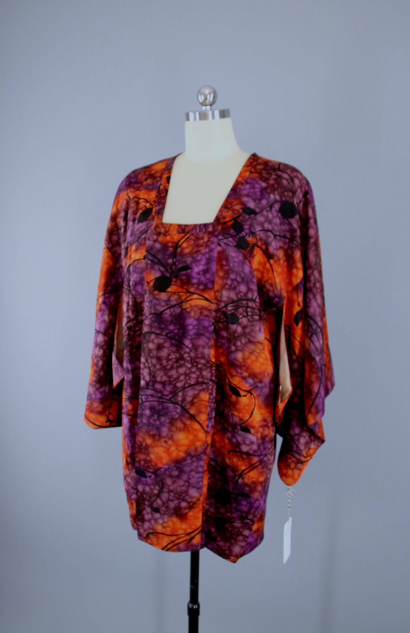 1980s Vintage Kimono Jacket Coat Michiyuki / Orange & Purple Watercolor - ThisBlueBird