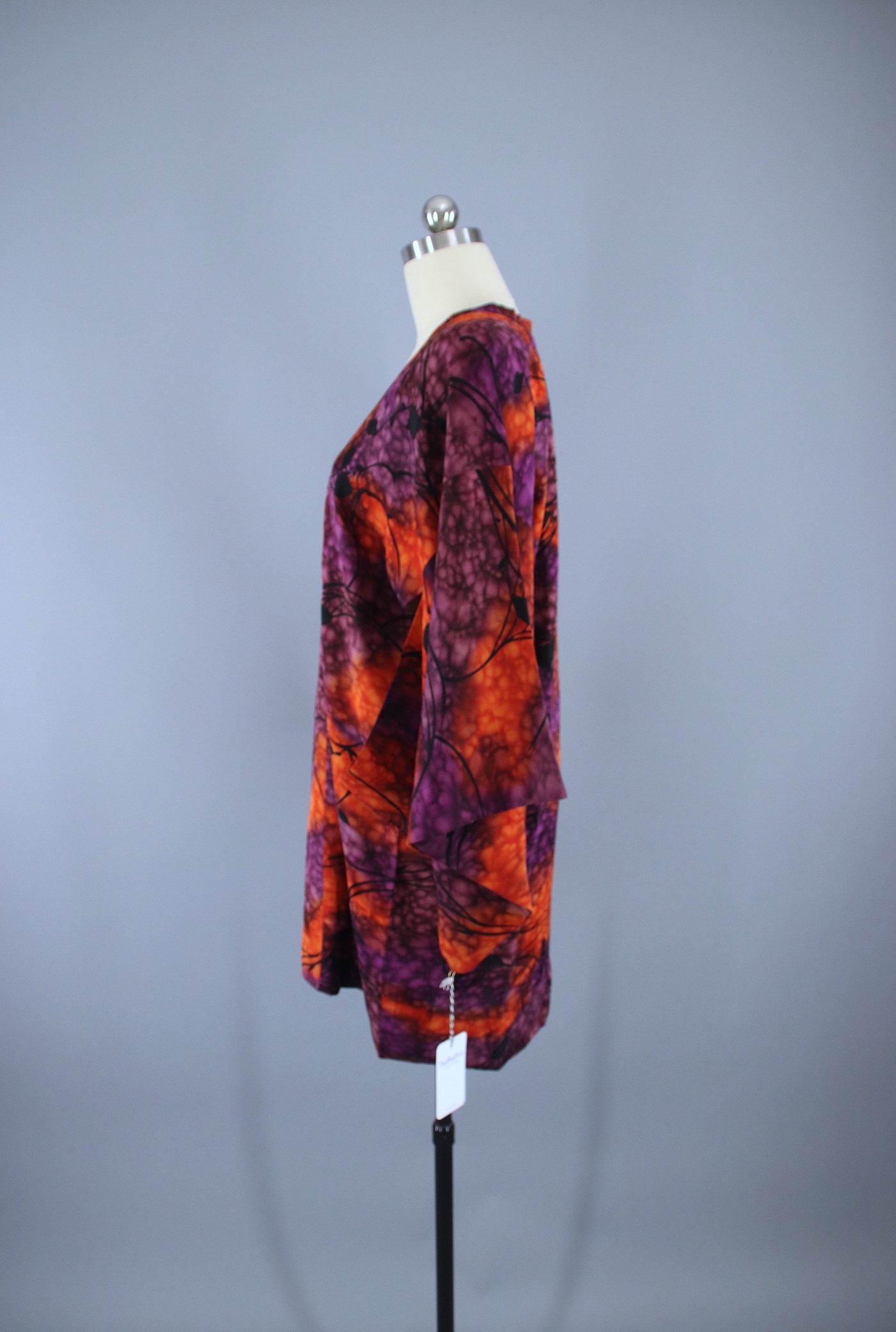1980s Vintage Kimono Jacket Coat Michiyuki / Orange & Purple Watercolor - ThisBlueBird