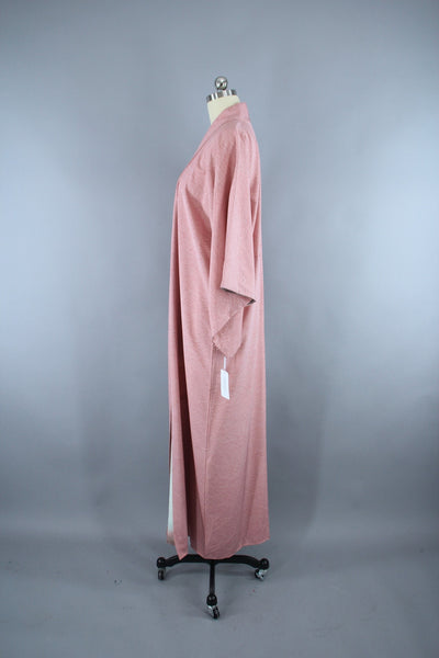 1980s Vintage Kimono Robe / Mauve Pink & White Tiny Print - ThisBlueBird