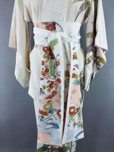 1980s Vintage Kimono Robe with White Floral Print - ThisBlueBird