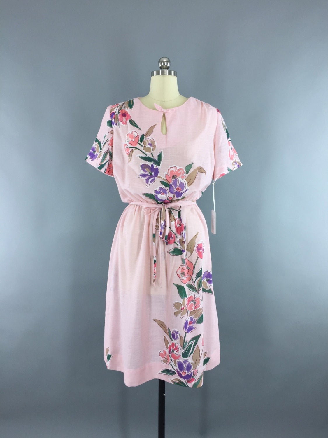 1980s Vintage Pastel Pink Floral Print Dress – ThisBlueBird