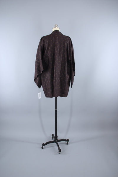 1980s Vintage Silk Haori Kimono Jacket Cardigan / Brown Ikat - ThisBlueBird