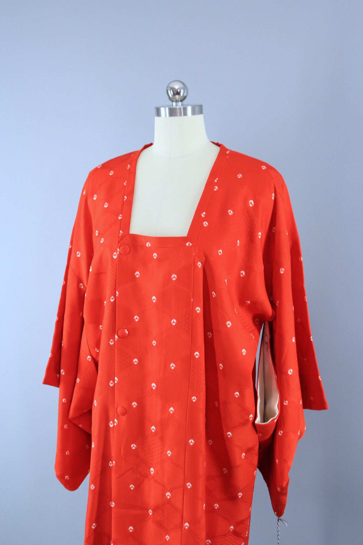 1980s Vintage Silk Kimono Coat Jacket / Tomato Red Shibori - ThisBlueBird