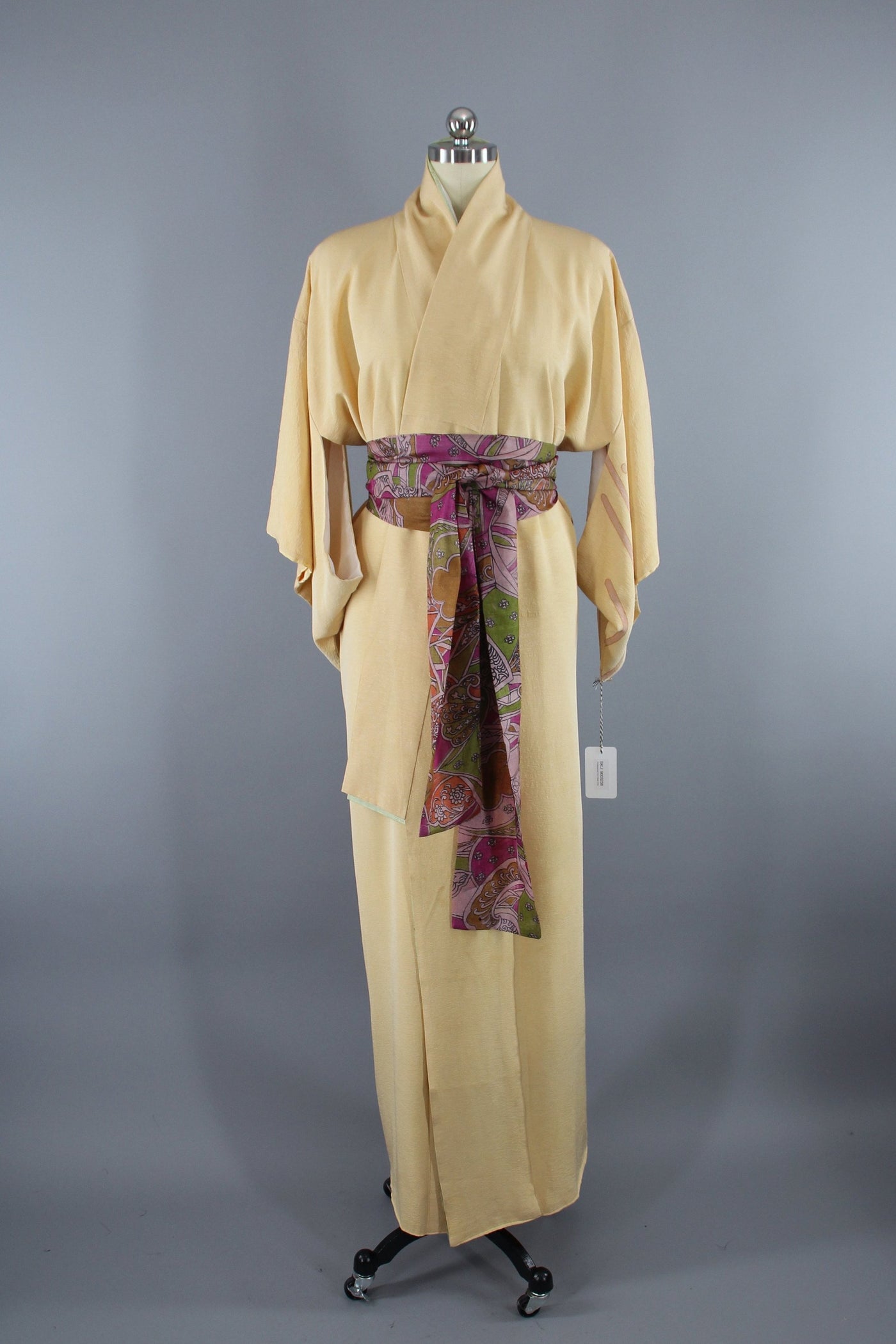 1980s Vintage Silk Kimono Robe / Buttercream Yellow & Green – ThisBlueBird