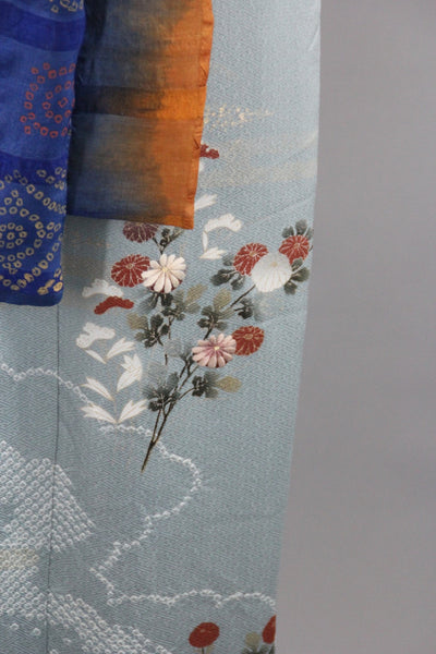 1980s Vintage Silk Kimono Robe in Light Blue Shibori Floral - ThisBlueBird