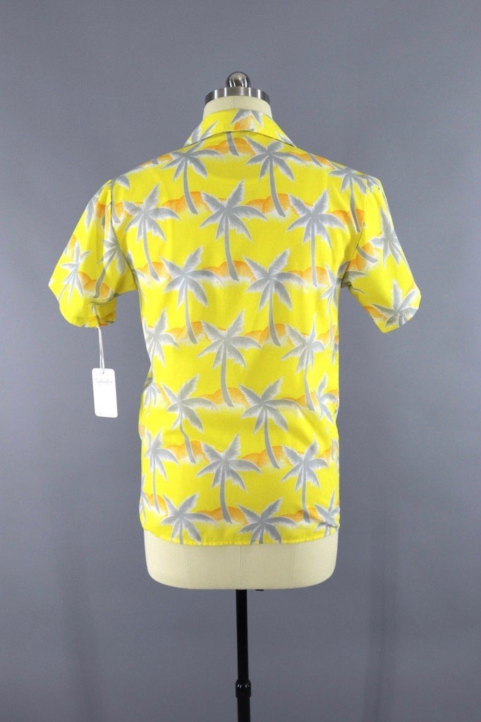 1980s Vintage Tropicana Hawaiian Print Shirt / Yellow Palm Tree Print - ThisBlueBird