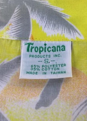 1980s Vintage Tropicana Hawaiian Print Shirt / Yellow Palm Tree Print - ThisBlueBird