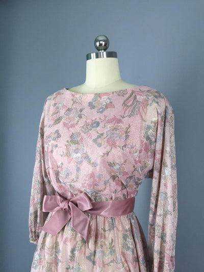 1980s Vintage Victor Costa Pink Lurex Party Dress - ThisBlueBird