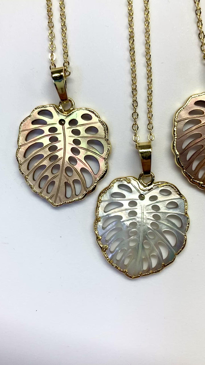 Carved Shell Monstera Leaf Necklace