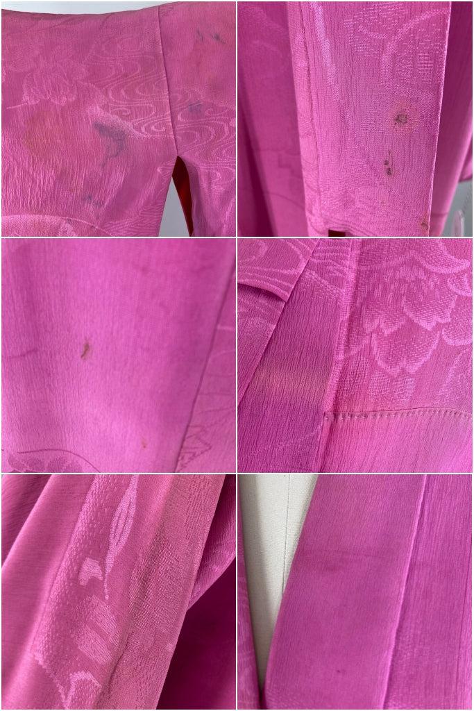 Antique Pink Floral Print Silk Kimono Robe-ThisBlueBird