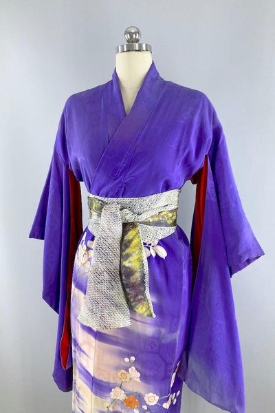 Antique Purple Ombre Floral Silk Kimono Robe-ThisBlueBird
