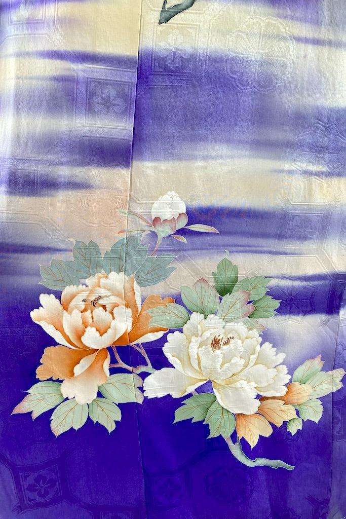 Antique Purple Ombre Floral Silk Kimono Robe-ThisBlueBird