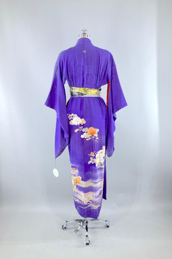 Antique Purple Ombre Floral Silk Kimono Robe-ThisBlueBird