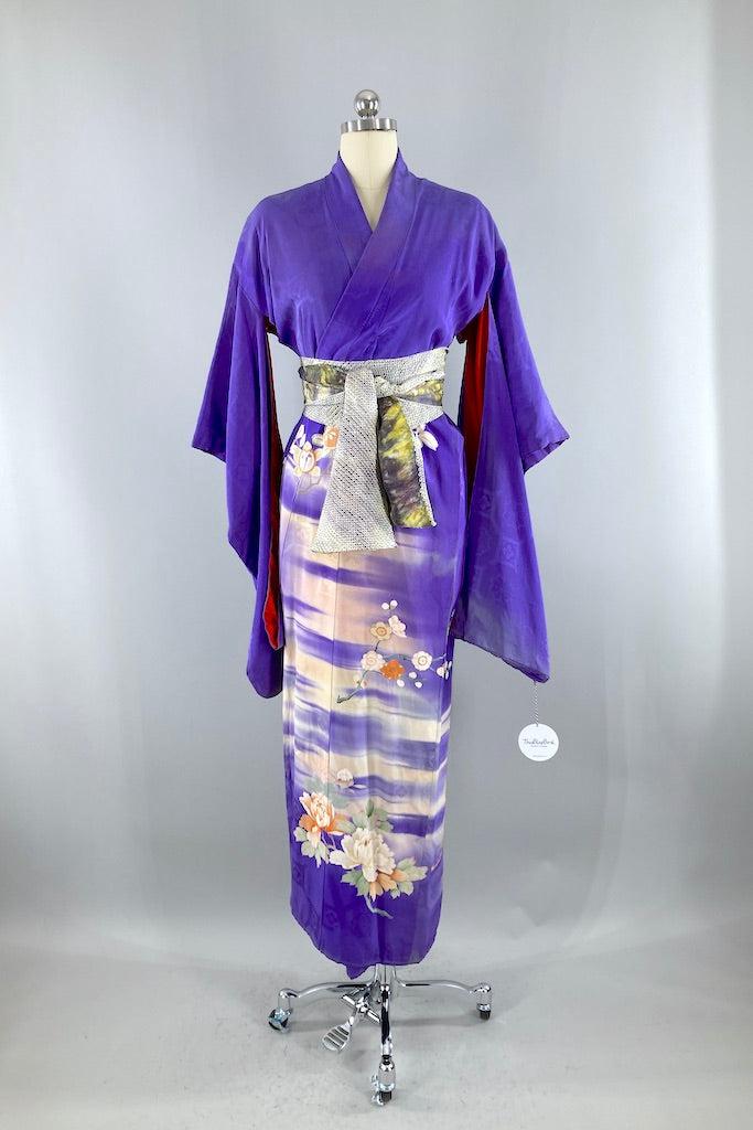 Antique Purple Ombre Floral Silk Kimono Robe-ThisBlueBird