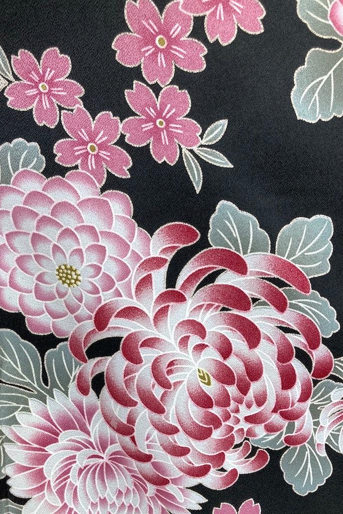 Black Chrysanthemum Kimono Robe-ThisBlueBird